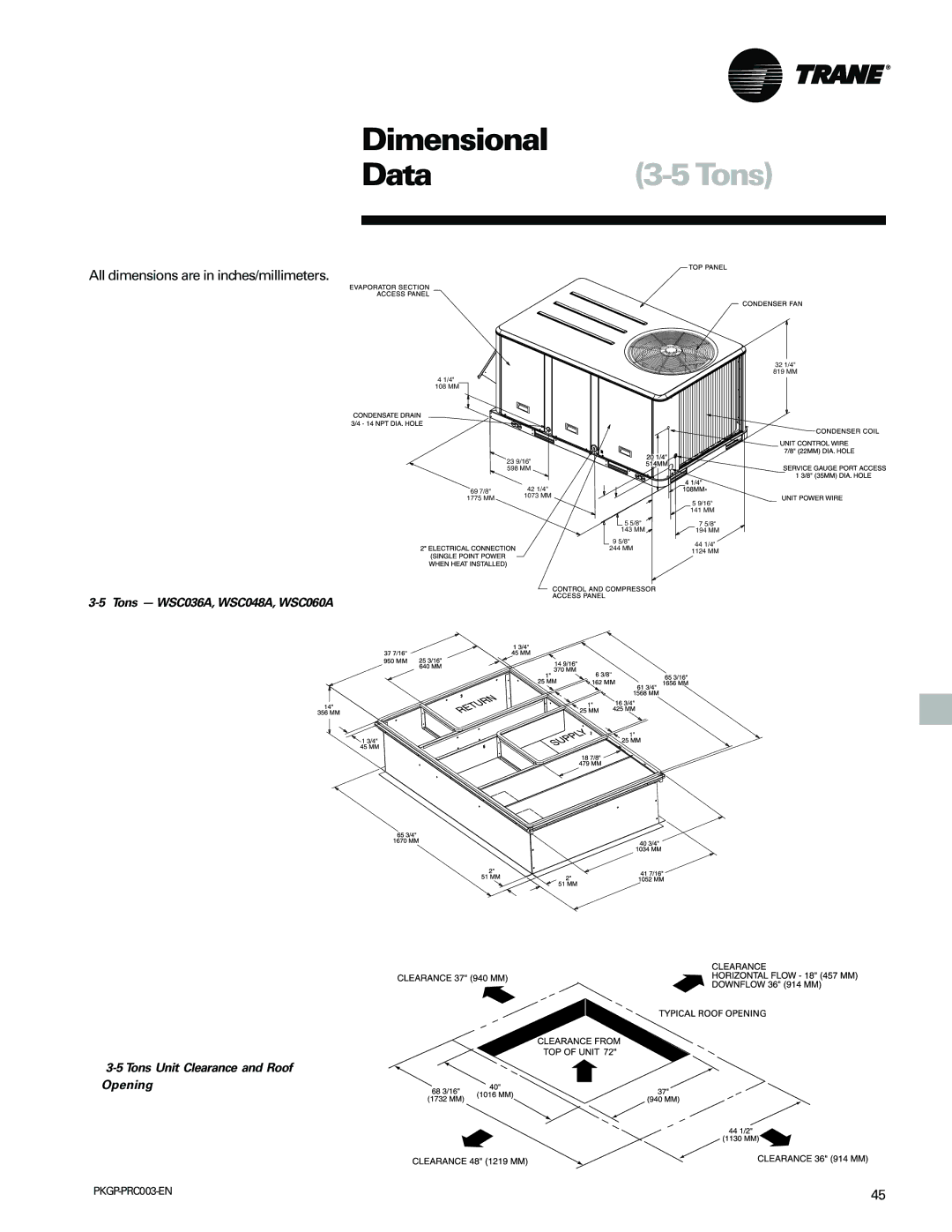 Trane PKGP-PRC003-EN manual Dimensional, Data Tons 