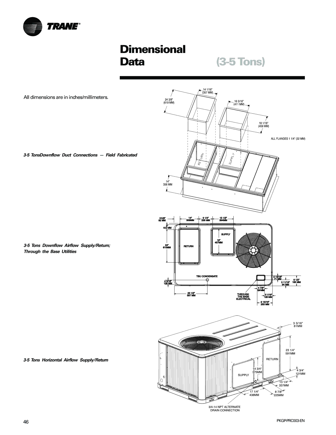 Trane PKGP-PRC003-EN manual Dimensional, Data 