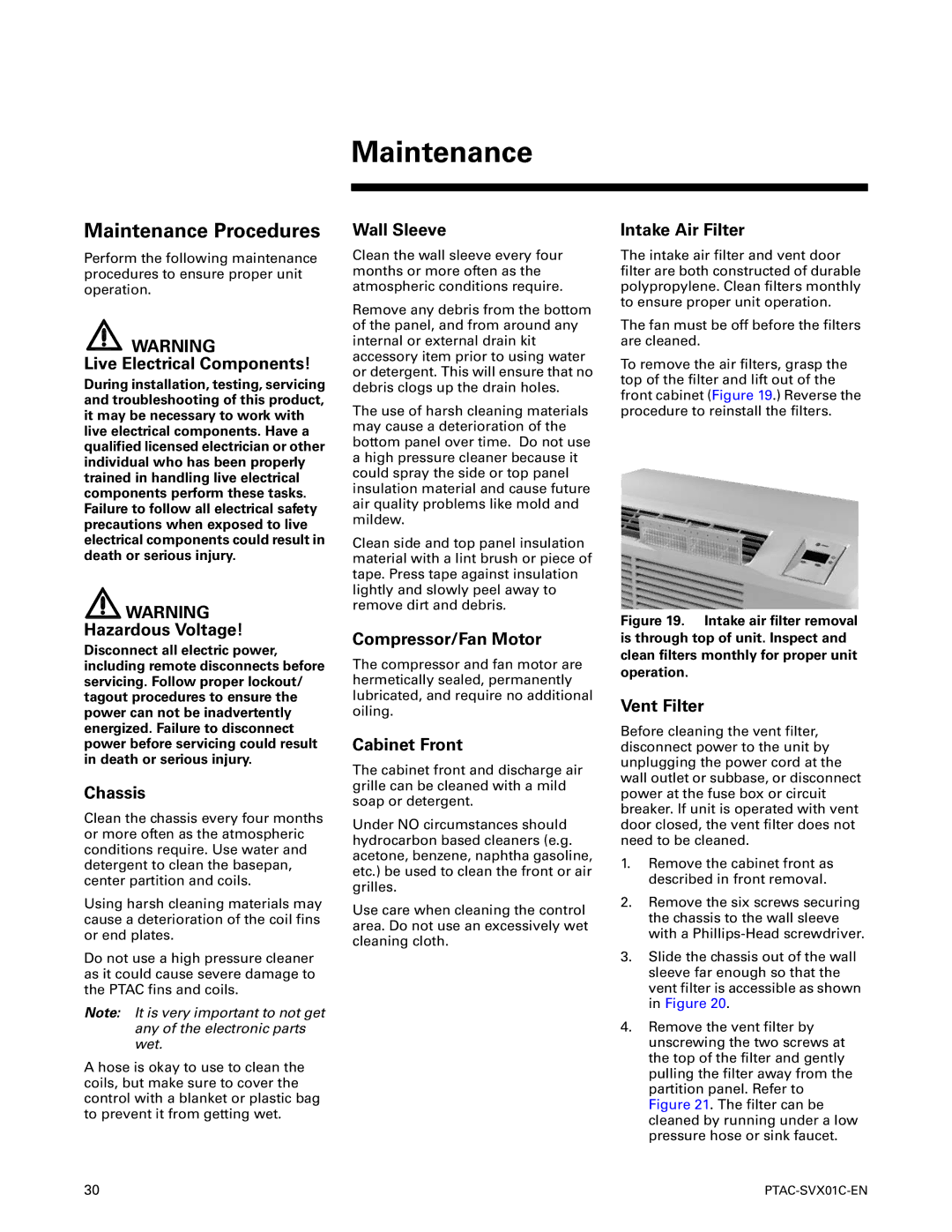 Trane PTAC-SVX01C-EN manual Maintenance Procedures 