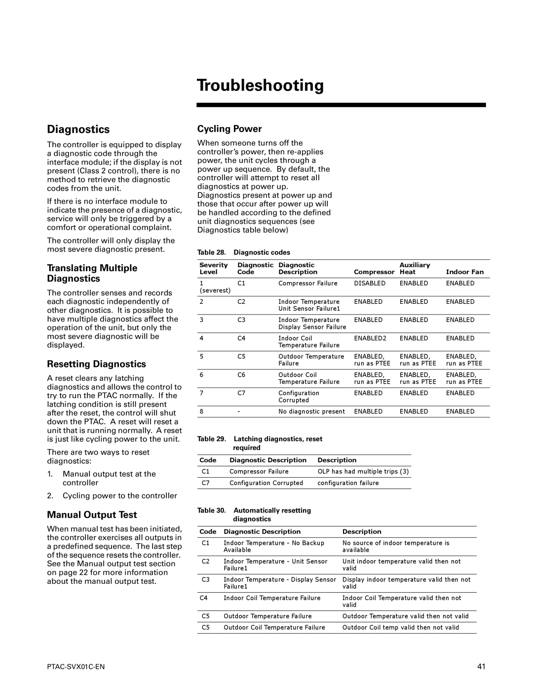 Trane PTAC-SVX01C-EN manual Troubleshooting, Diagnostics 