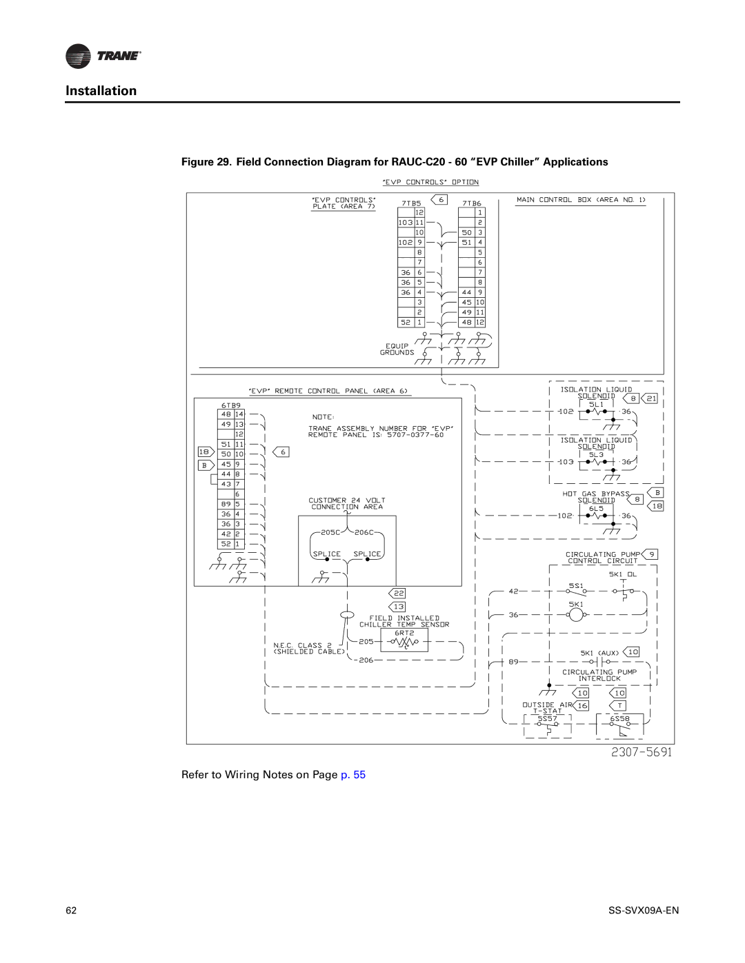 Trane RAUC-C60, RAUC-C50, RAUC-C30, RAUC-C20, RAUC-C40, RAUC-C25 manual Refer to Wiring Notes on Page p 