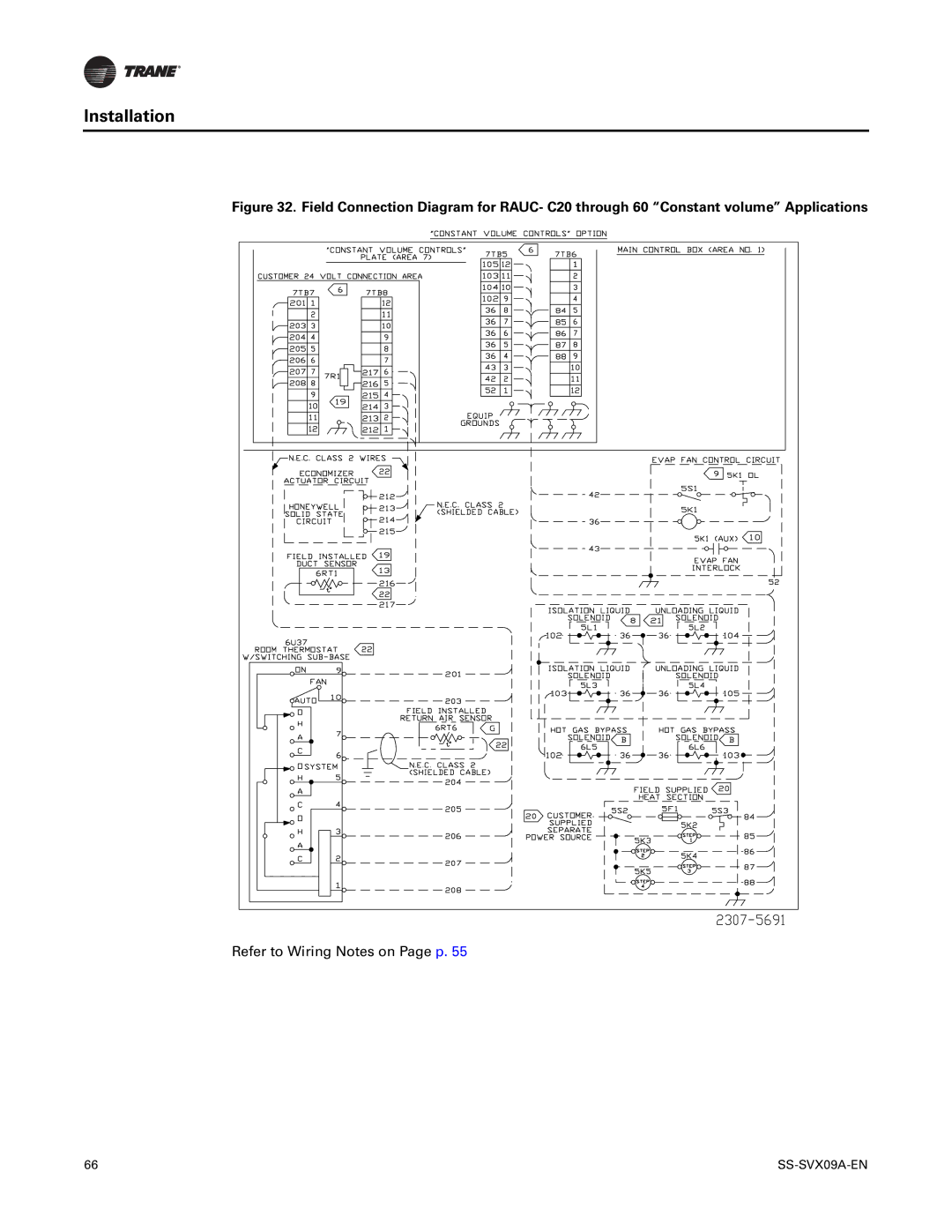 Trane RAUC-C50, RAUC-C30, RAUC-C60, RAUC-C20, RAUC-C40, RAUC-C25 manual Refer to Wiring Notes on Page p 