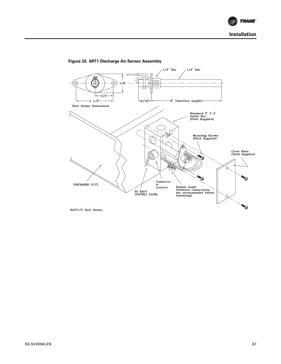 Trane RAUC-C30, RAUC-C50, RAUC-C60, RAUC-C20, RAUC-C40, RAUC-C25 manual RT1 Discharge Air Sensor Assembly 