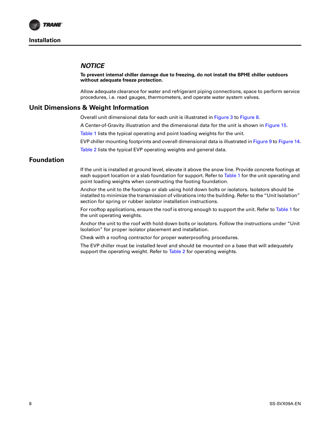 Trane RAUC-C60, RAUC-C50, RAUC-C30, RAUC-C20, RAUC-C40 manual Unit Dimensions & Weight Information, Foundation, Installation 