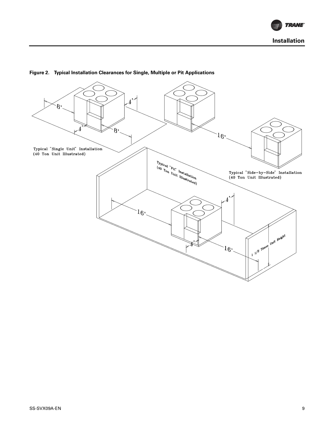 Trane RAUC-C20, RAUC-C50, RAUC-C30, RAUC-C60, RAUC-C40, RAUC-C25 manual Installation 