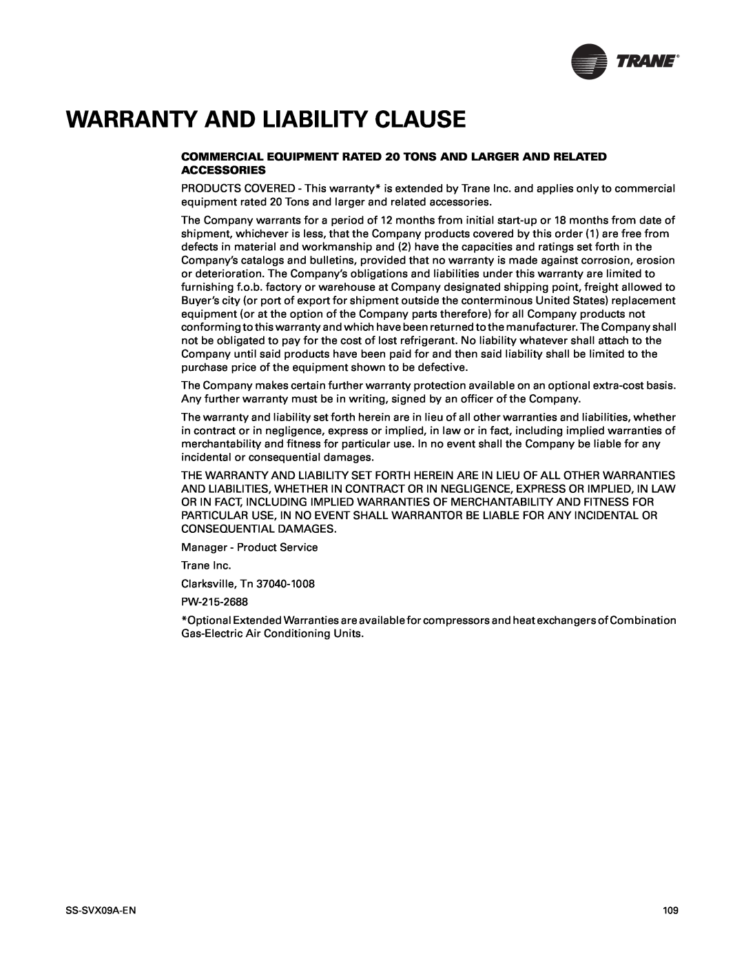 Trane RAUC-C30, RAUC-C50, RAUC-C60, RAUC-C20, RAUC-C40, RAUC-C25 manual Warranty And Liability Clause, Accessories 