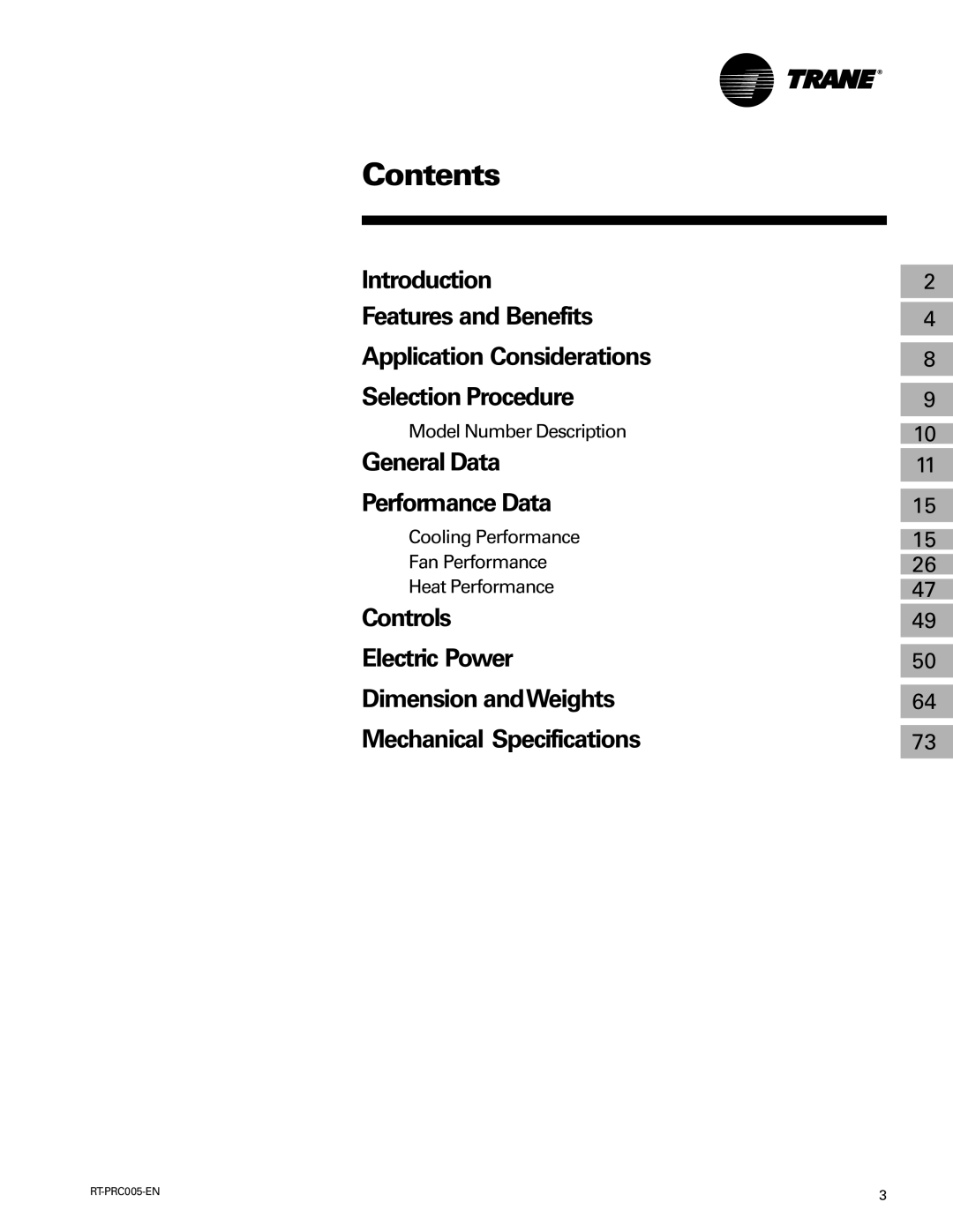 Trane RT-PRC005 manual Contents 
