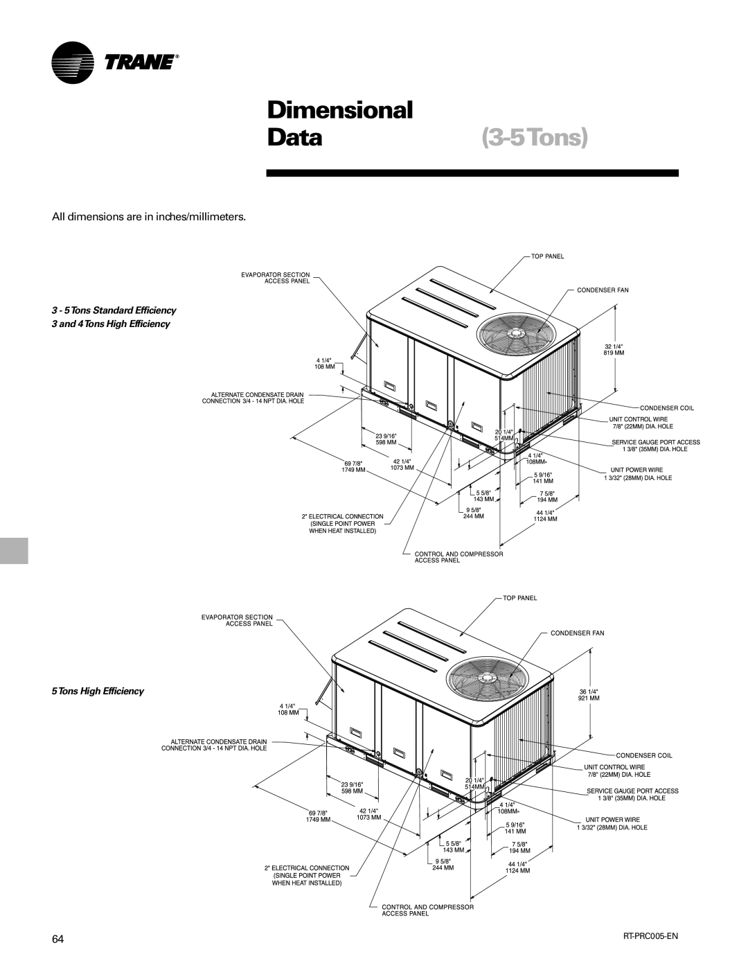 Trane RT-PRC005 manual Dimensional, Data3-5Tons 