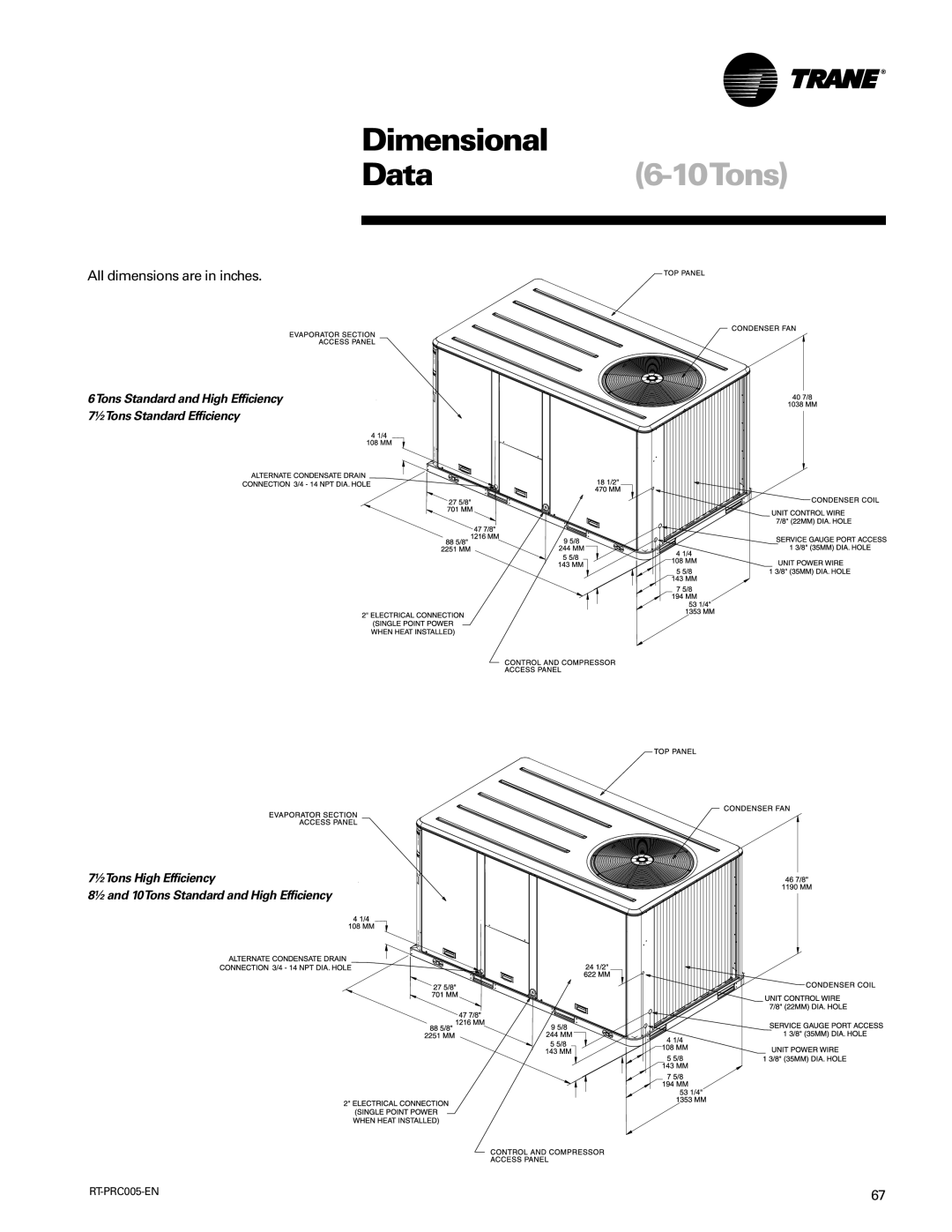 Trane RT-PRC005 manual Data6-10Tons 