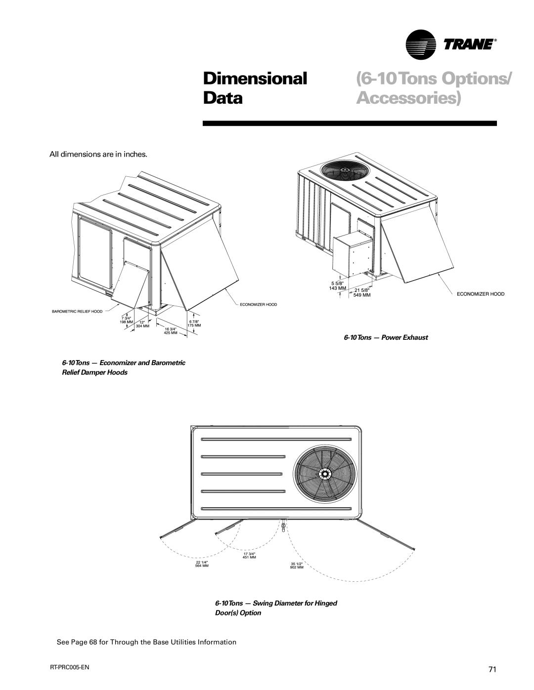 Trane RT-PRC005 manual 10Tons Options 