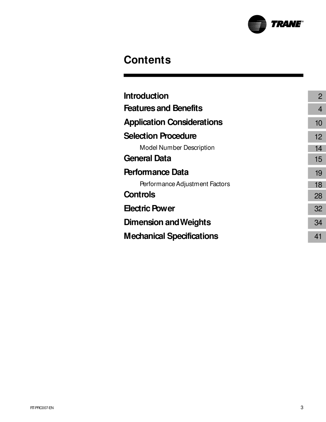 Trane RT-PRC007-EN manual Contents 