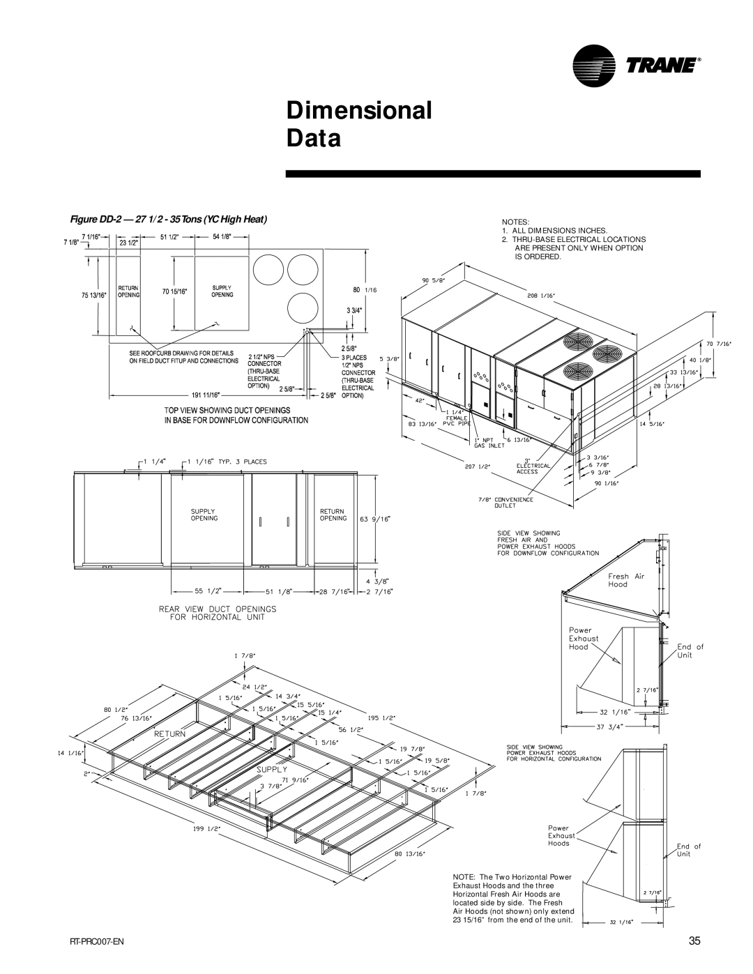 Trane RT-PRC007-EN manual Dimensional Data 