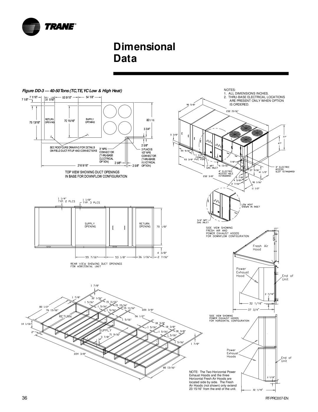 Trane RT-PRC007-EN manual Figure DD-3 40-50Tons TC,TE,YC Low & High Heat 