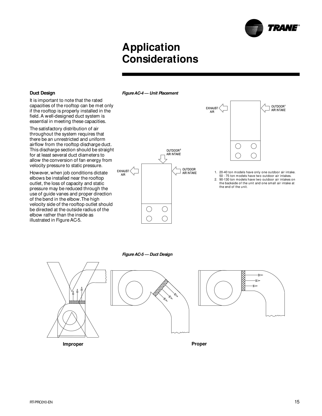 Trane RT-PRC010-EN manual Duct Design, Figure AC-4 Unit Placement 