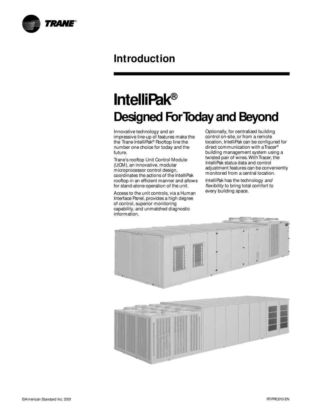 Trane RT-PRC010-EN manual Introduction, American Standard Inc 