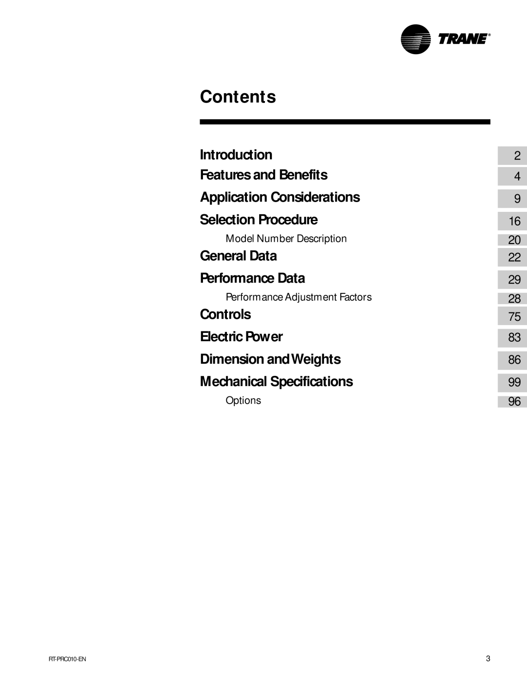 Trane RT-PRC010-EN manual Contents 