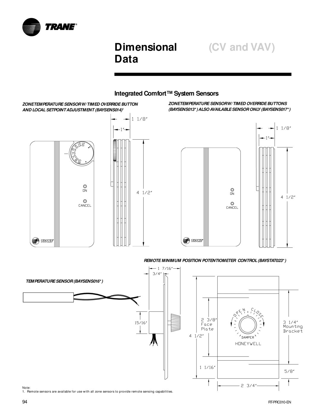 Trane RT-PRC010-EN manual CV and VAV, Integrated Comfort System Sensors 