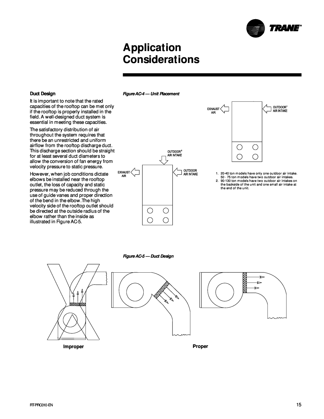 Trane RT-PRC010-EN manual Application Considerations, Duct Design, Improper, Proper 