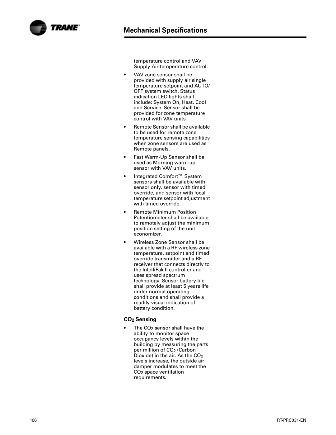 Trane RT-PRC031-EN manual CO2 Sensing 