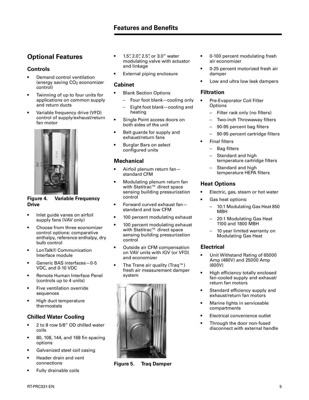 Trane RT-PRC031-EN manual Features and Benefits Optional Features 