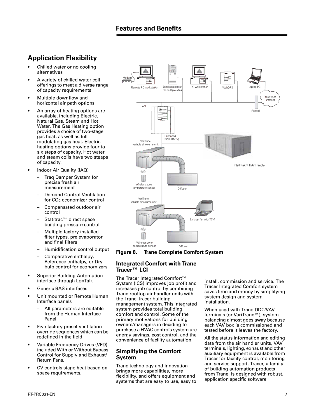 Trane RT-PRC031-EN manual Features and Benefits Application Flexibility, Integrated Comfort with Trane Tracer LCI 