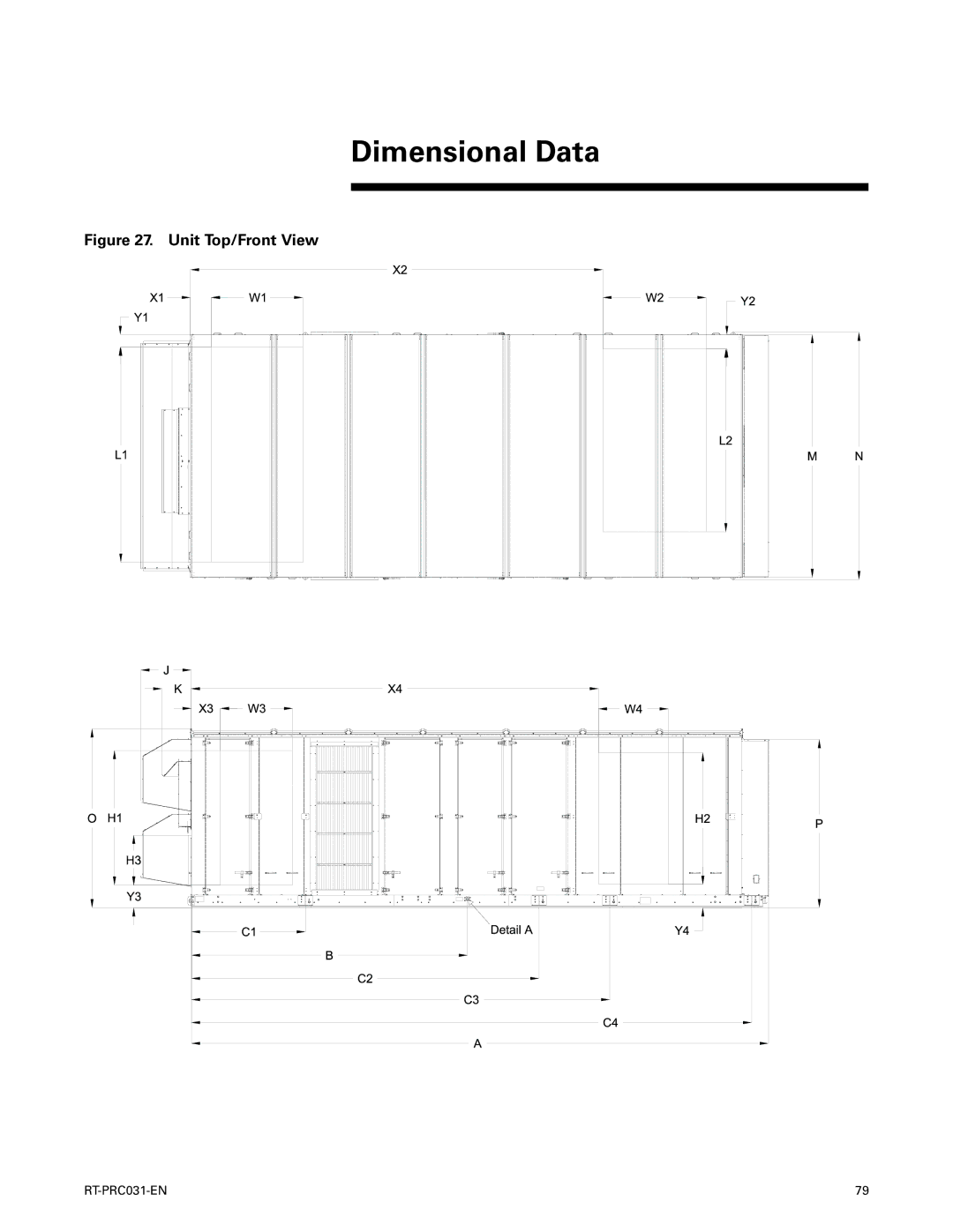 Trane RT-PRC031-EN manual Dimensional Data, Unit Top/Front View 