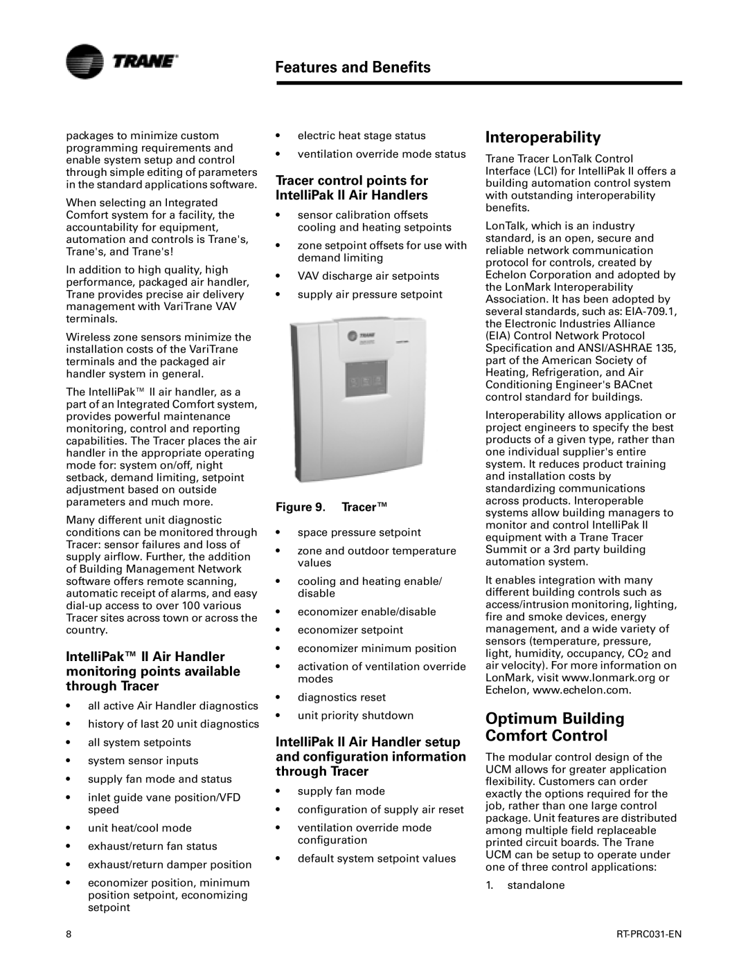 Trane RT-PRC031-EN manual Features and Benefits, Interoperability, Optimum Building Comfort Control 