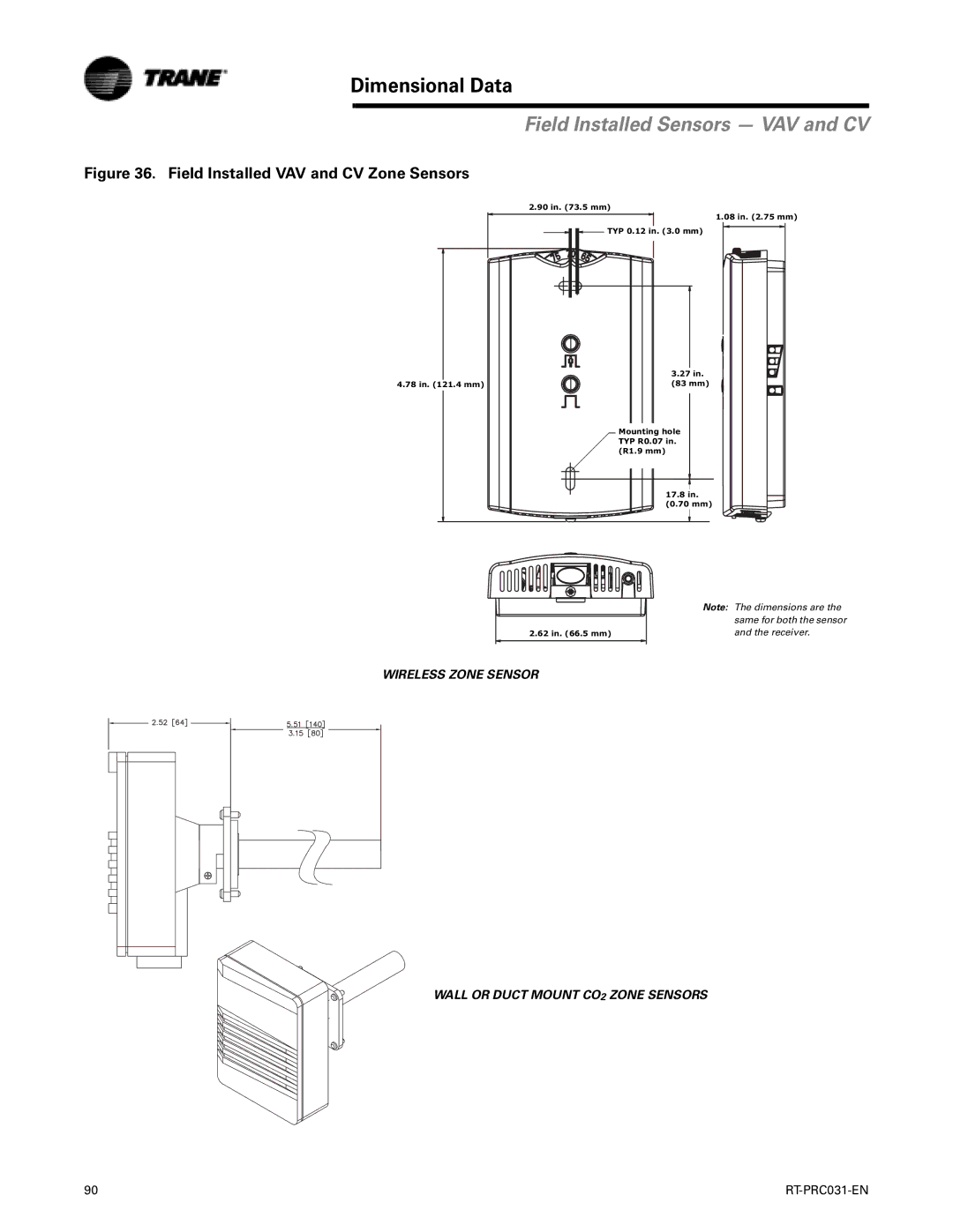 Trane RT-PRC031-EN manual Wireless Zone Sensor Wall or Duct Mount CO2 Zone Sensors 