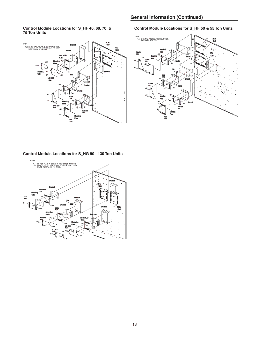 Trane RT-SVX10C-EN specifications Control Module Locations for SHF 40, 60, 70 & 75 Ton Units 