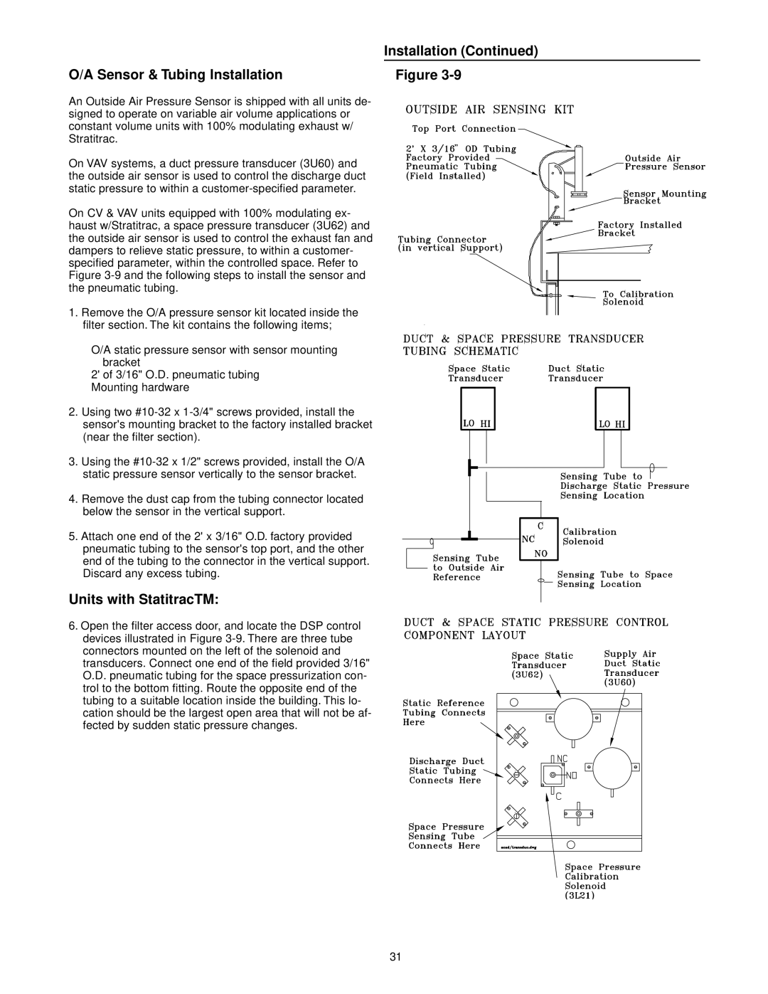 Trane RT-SVX10C-EN specifications Installation Sensor & Tubing Installation, Units with StatitracTM 