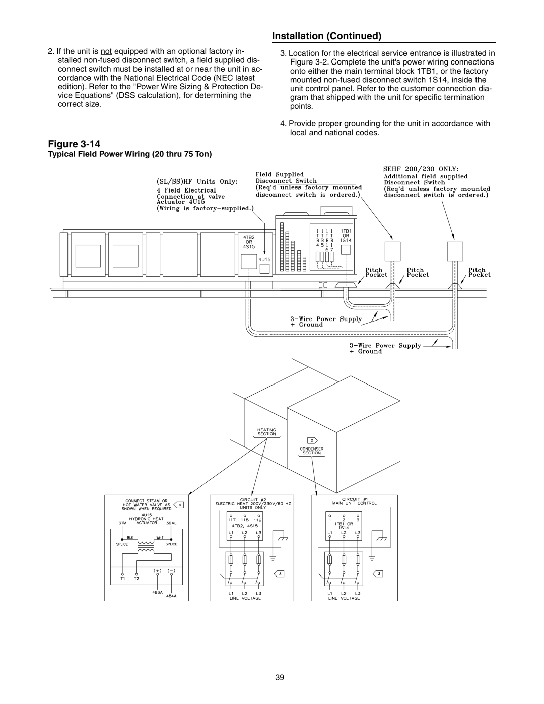 Trane RT-SVX10C-EN specifications Typical Field Power Wiring 20 thru 75 Ton 