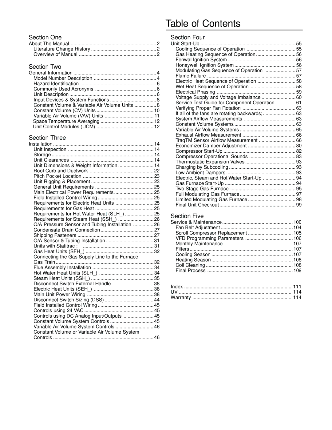 Trane RT-SVX10C-EN specifications Table of Contents 