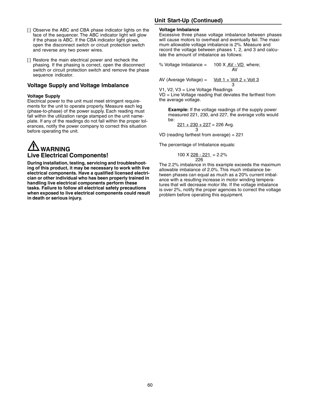 Trane RT-SVX10C-EN specifications Voltage Supply and Voltage Imbalance 