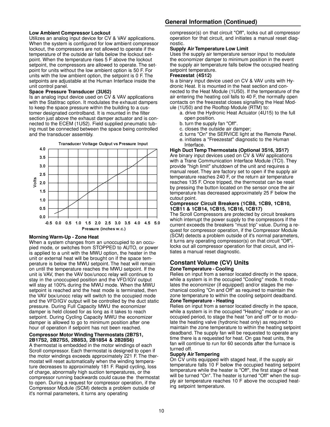 Trane RT-SVX10C-EN specifications Constant Volume CV Units, General Information Continued 