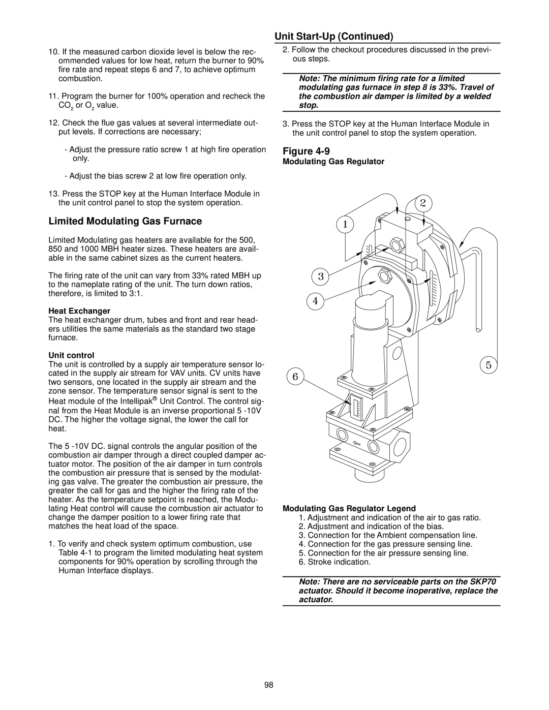 Trane RT-SVX10C-EN Limited Modulating Gas Furnace, Unit Start-UpContinued, Figure, Modulating Gas Regulator, Unit control 