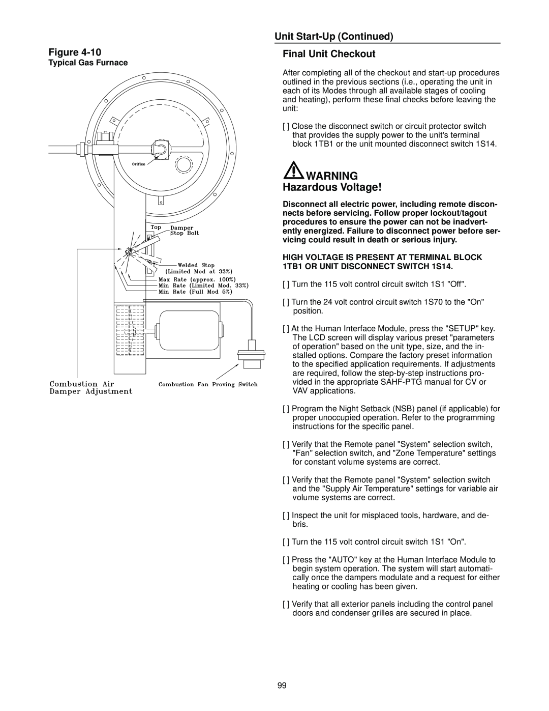 Trane RT-SVX10C-EN specifications Unit Start-UpContinued Final Unit Checkout, Hazardous Voltage, Figure 