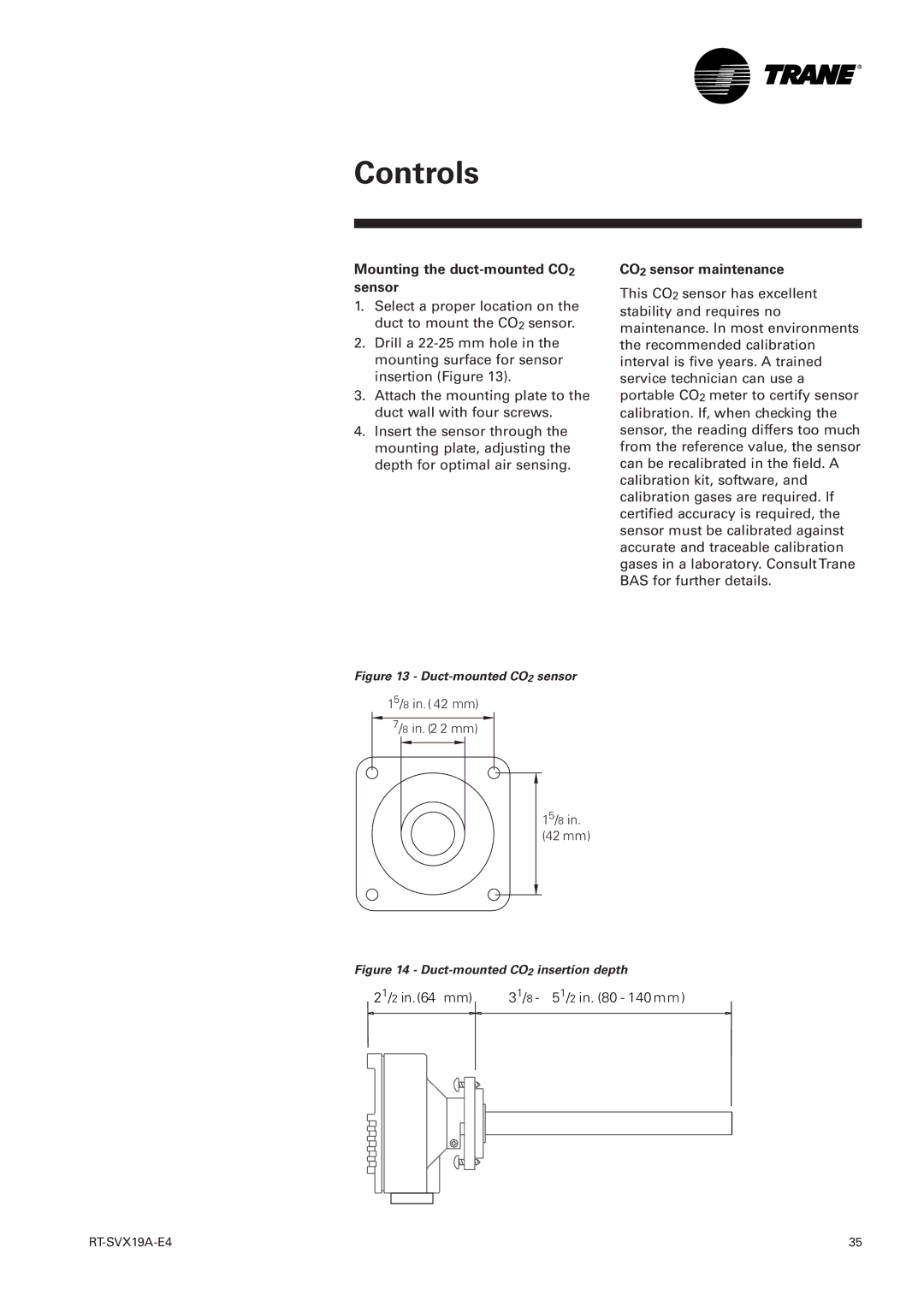 Trane RT-SVX19A-E4 manual Mounting the duct-mounted CO2 sensor, CO2 sensor maintenance 