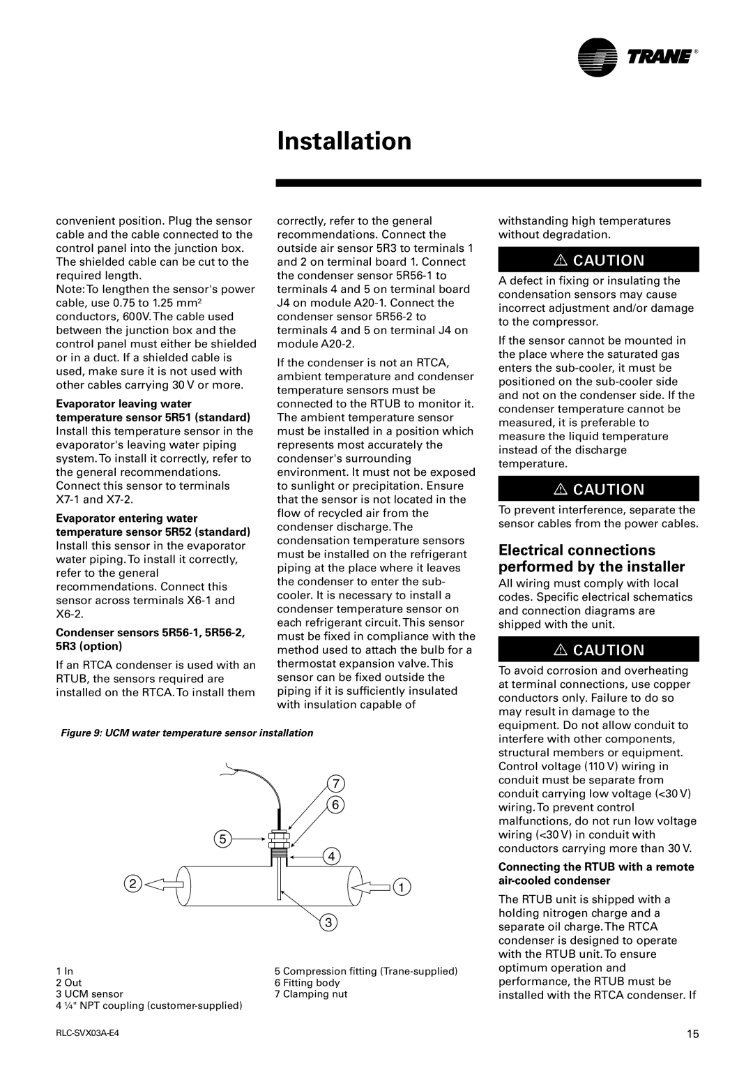 Trane RTUB 207-224, RTCA 108-216 manual Electrical connections performed by the installer 