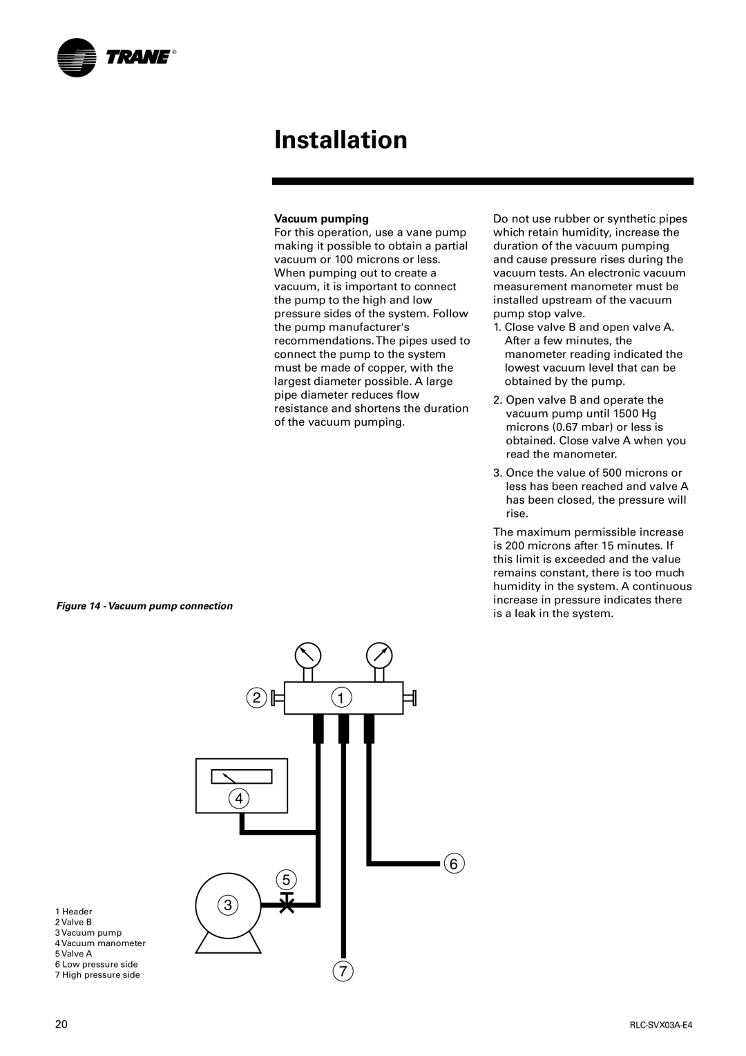 Trane RTCA 108-216, RTUB 207-224 manual Vacuum pumping, Vacuum pump connection 