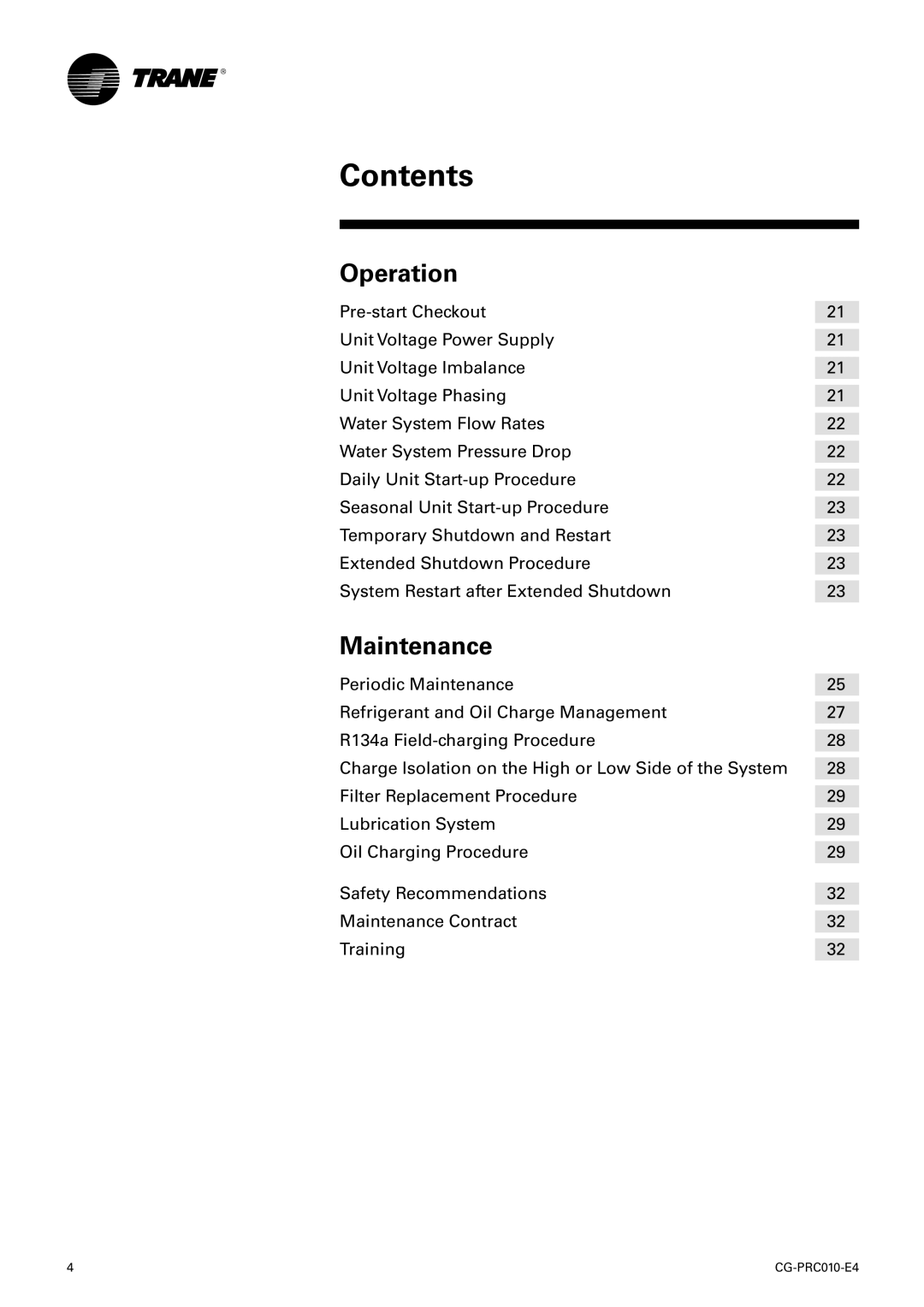 Trane RTCA 108-216, RTUB 207-224 manual Operation 