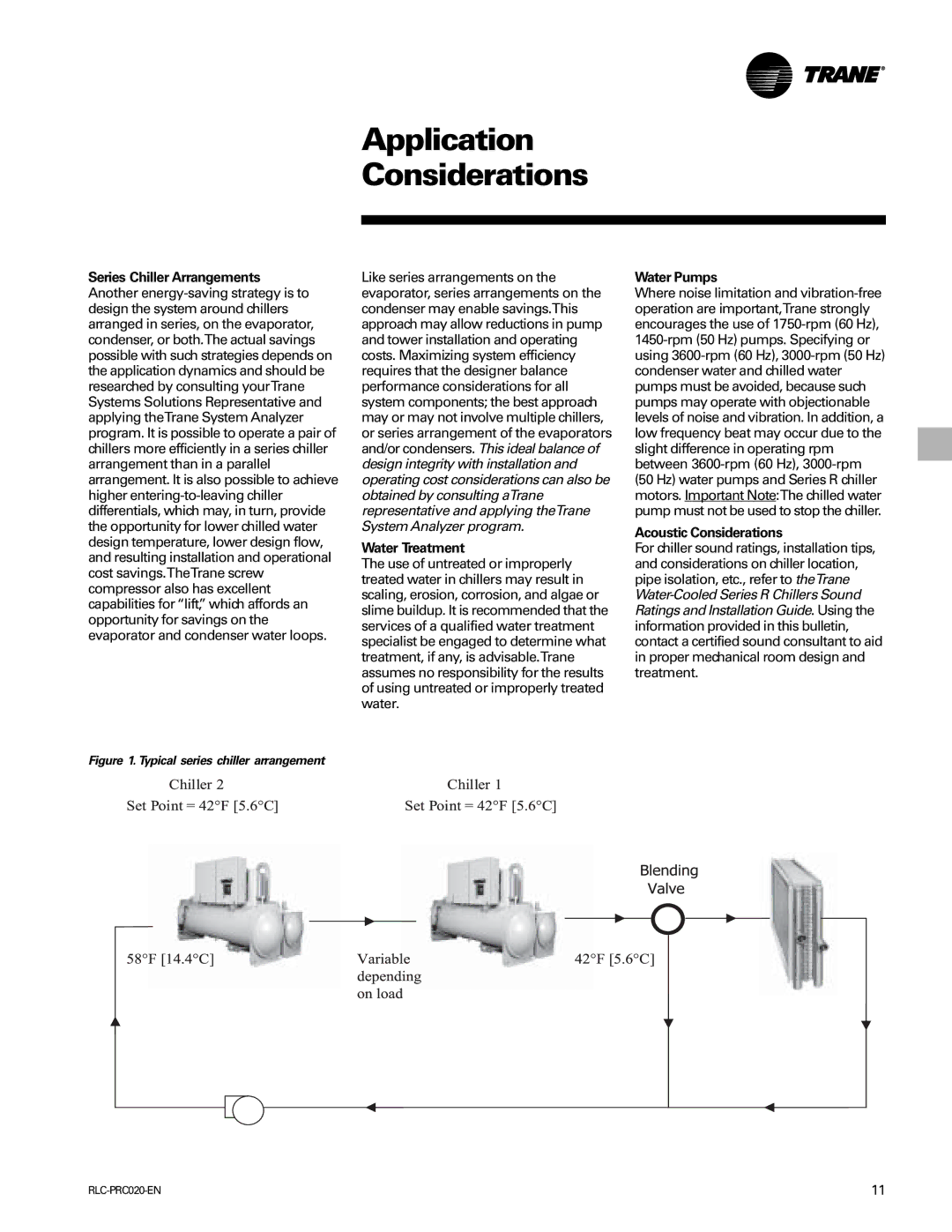 Trane RTHD manual Water Treatment, Water Pumps, Acoustic Considerations 