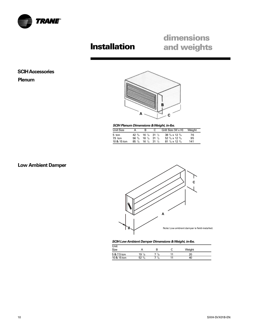 Trane manual SCIHAccessories Plenum, Low Ambient Damper 