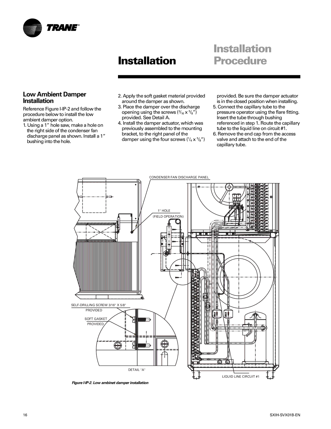 Trane SCIH manual Low Ambient Damper Installation, Figure I-IP-2. Low ambinet damper installation 