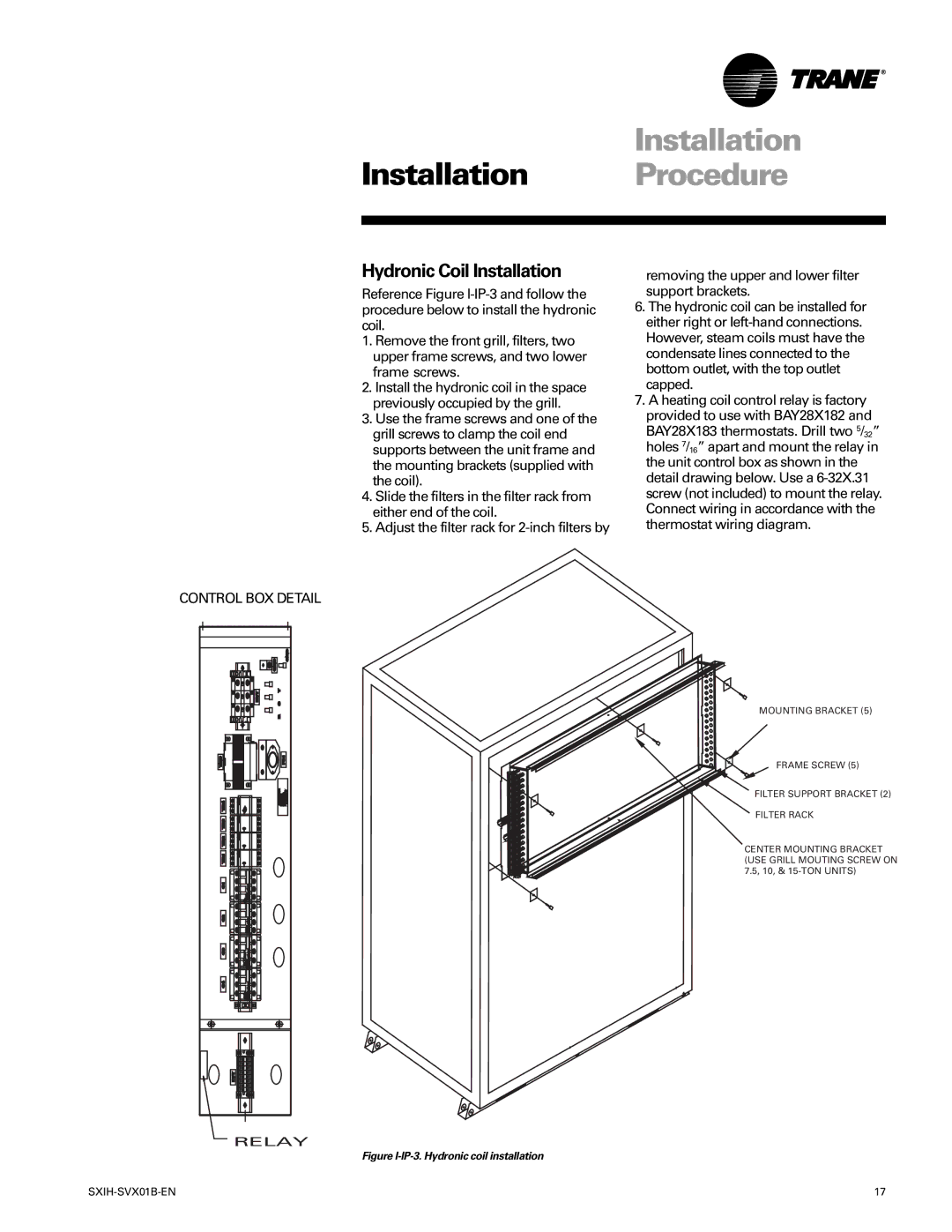 Trane SCIH manual Hydronic Coil Installation, Figure I-IP-3. Hydronic coil installation 