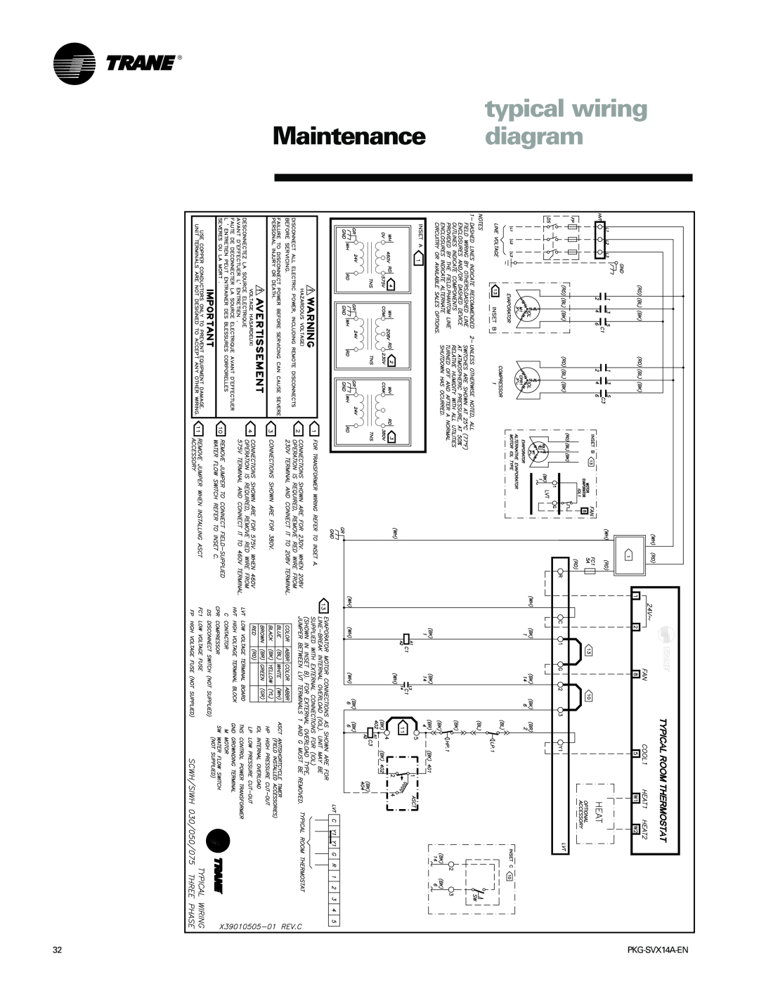 Trane SCWH, SCRH manual typical wiring, Maintenance diagram 