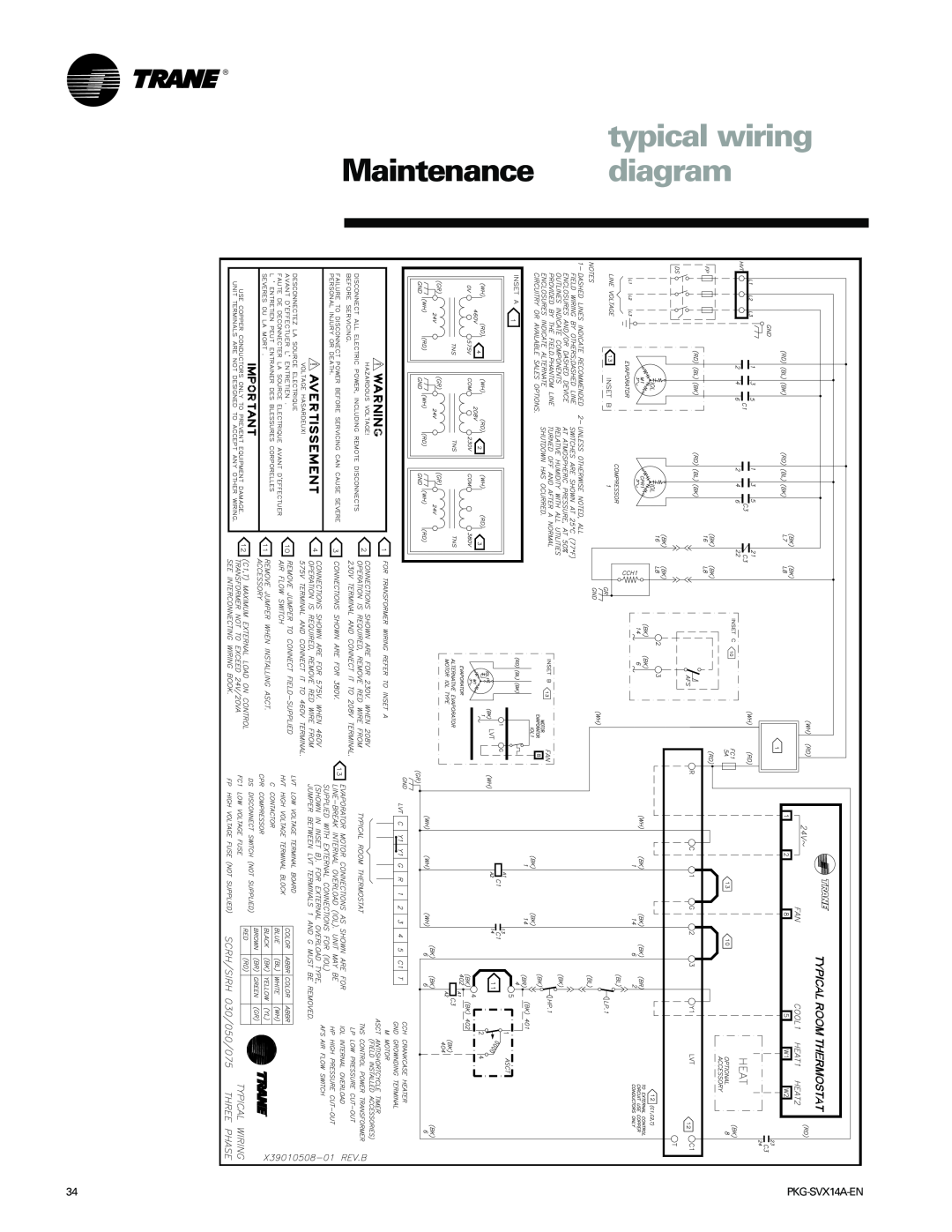 Trane SCWH, SCRH manual typical wiring, Maintenance diagram 