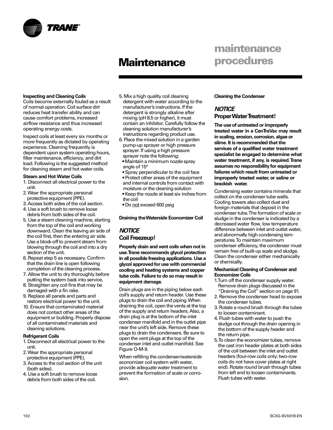 Trane SCXG-SVX01B-EN manual Coil Freezeup 