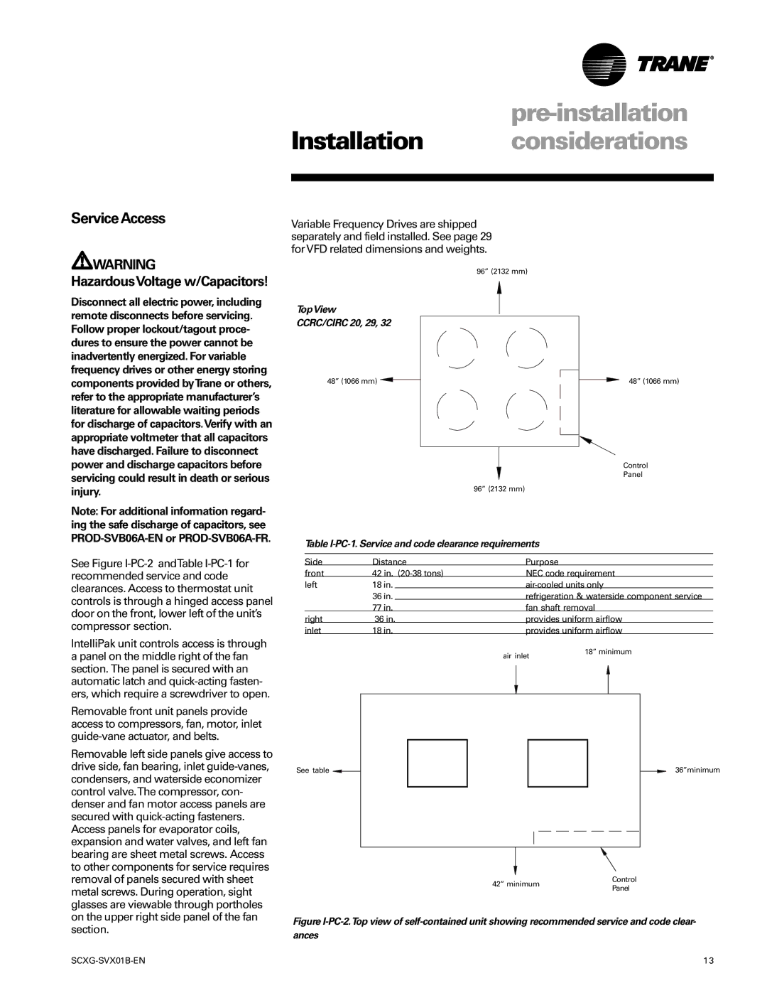 Trane SCXG-SVX01B-EN manual ServiceAccess, Section, TopView CCRC/CIRC 20, 29 