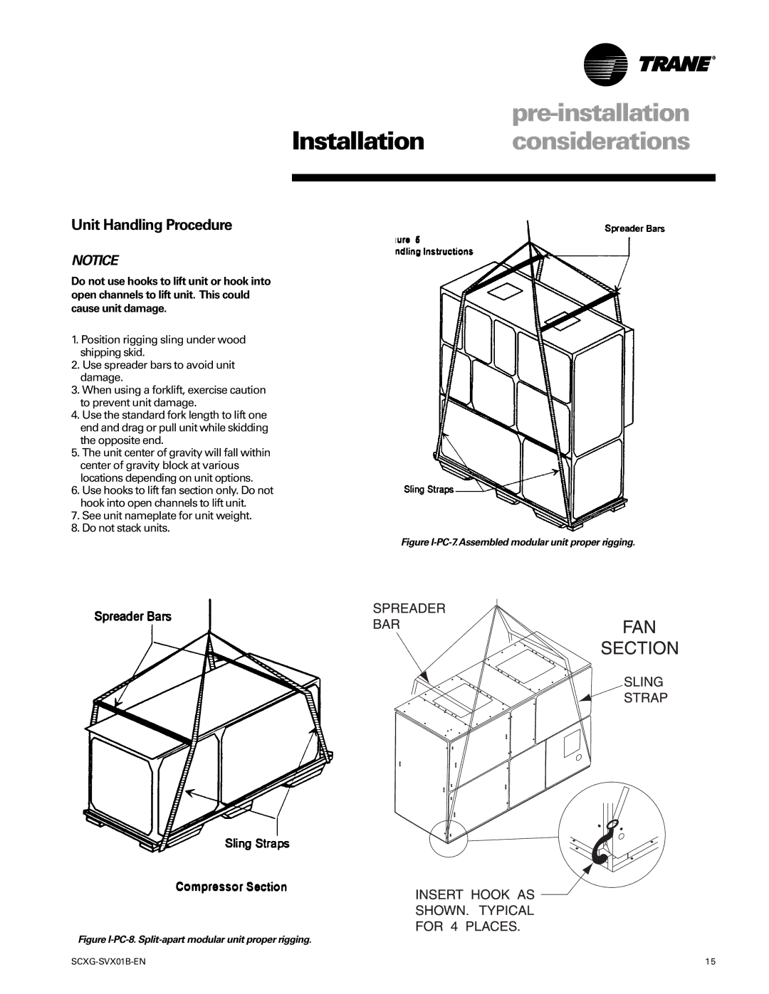 Trane SCXG-SVX01B-EN manual Unit Handling Procedure, Figure I-PC-7.Assembled modular unit proper rigging 