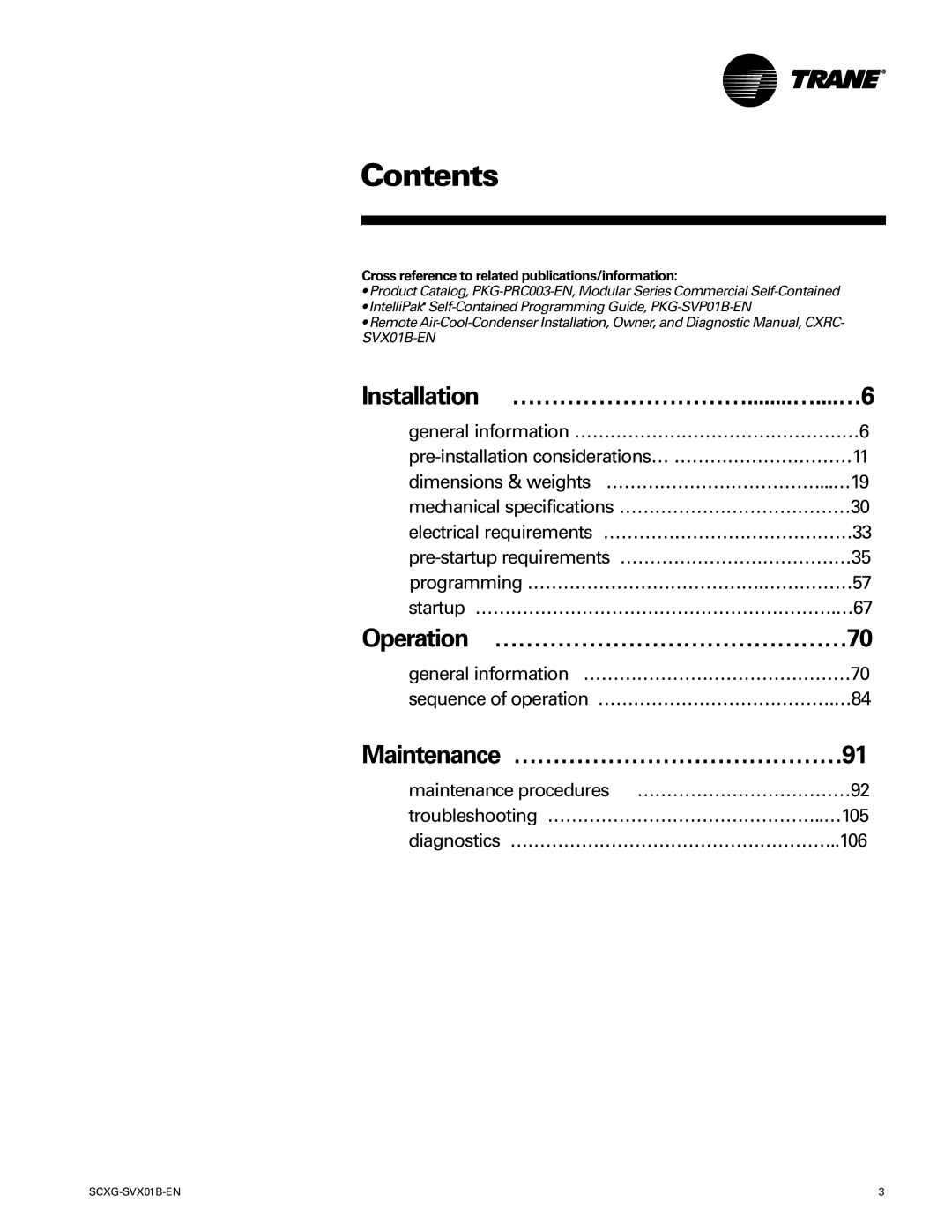 Trane SCXG-SVX01B-EN manual Contents 